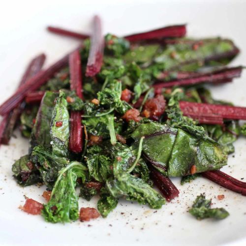 Beet Greens and Kale with Bacon and Garlic