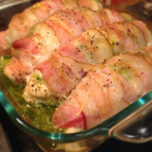 Bacon Wrapped Pesto Chicken