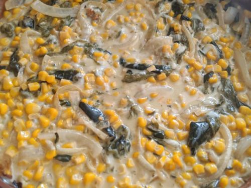 Rajas con Crema, Elote, y Queso (Creamy Poblano Peppers and Sweet Corn)