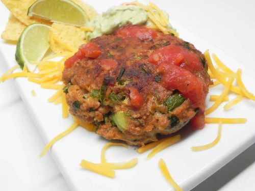 Mexican Chicken Patties with Avocado Sour Cream Spread