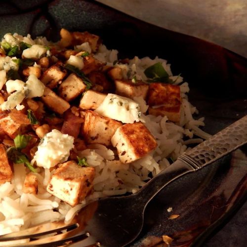 Tofu, Red Onions, Walnuts, and Blue Cheese