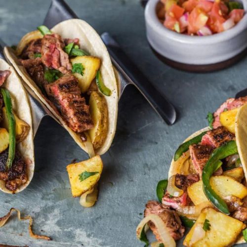 Steak and Potato Tacos with Poblano Chilies