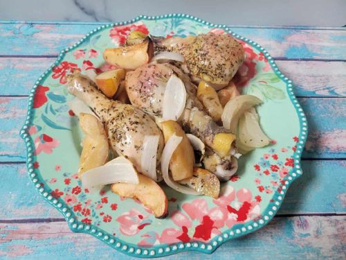 Baked Chicken Legs with Apples and Onions