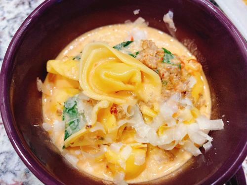 Creamy Tortellini Soup with Spinach and Boursin