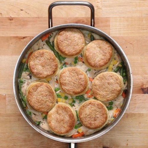 Turkey Skillet Pot Pie With Buttermilk Biscuits