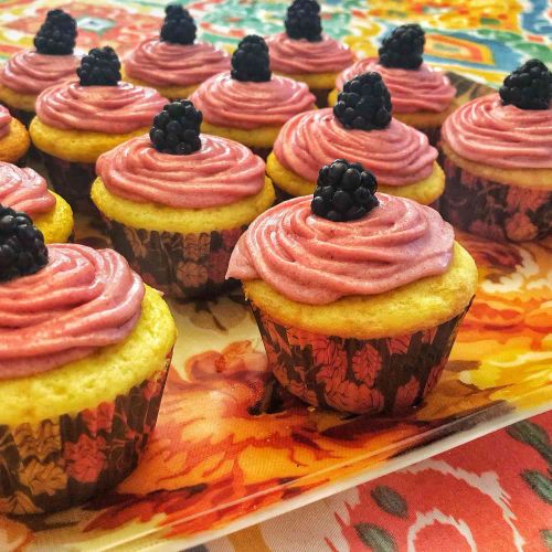 Lemon Cupcake with Blackberry Buttercream