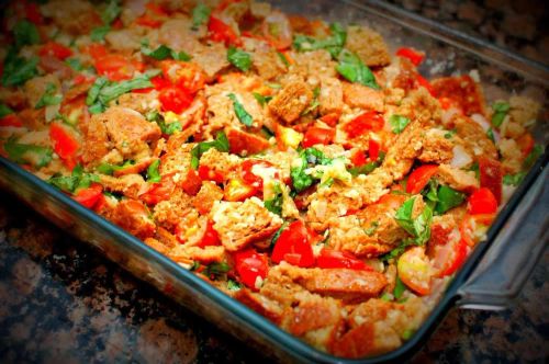 Tomato and Basil Savory Bread Pudding