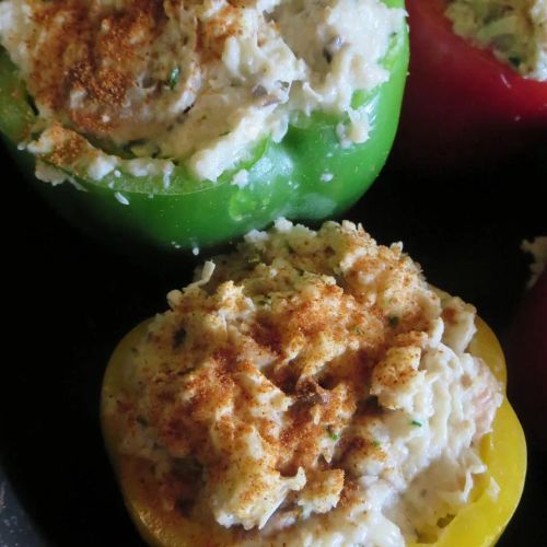 Stuffed Cauliflower Rice Peppers with Chicken and Mushrooms