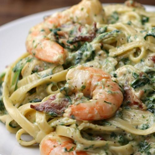 Shrimp Spinach Bacon Alfredo