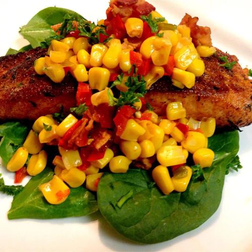 Grilled Salmon with Bacon and Corn Relish