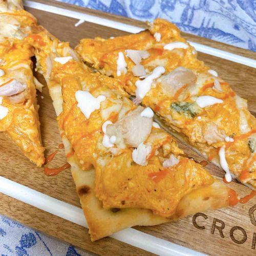 Buffalo Rotisserie Chicken Dip Pizzas