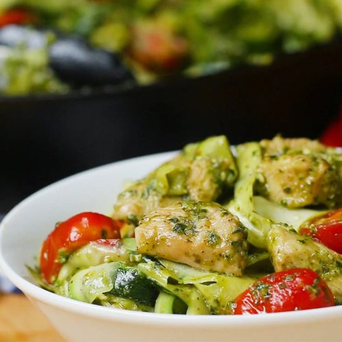 Chicken Pesto And Zucchini “Pasta”