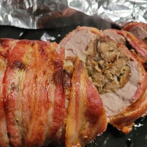 Bacon Wrapped Stuffed Pork Tenderloin