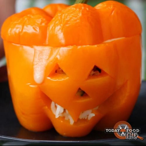 Turkey & Zucchini–Stuffed Jack-o’-lantern Bell Peppers