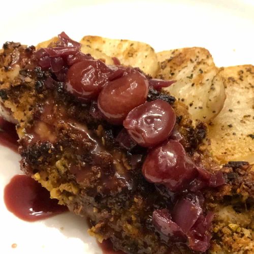 Pistachio Crusted Chicken Breasts with Sun-Dried Cherry and Orange Sauce