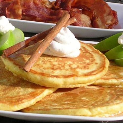 Pumpkin Pancakes with Nutmeg Whipped Cream