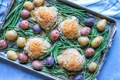 Sheet Pan Parmesan-Dijon Chicken Thigh Dinner