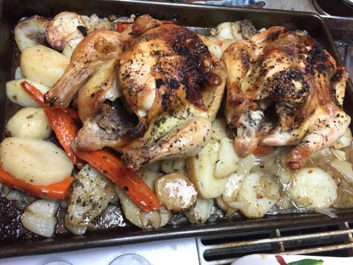 Sheet Pan Thanksgiving Cornish Hen Dinner