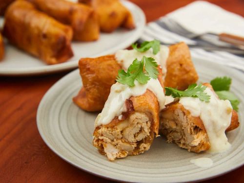 Chicken Chimichangas with Sour Cream Sauce