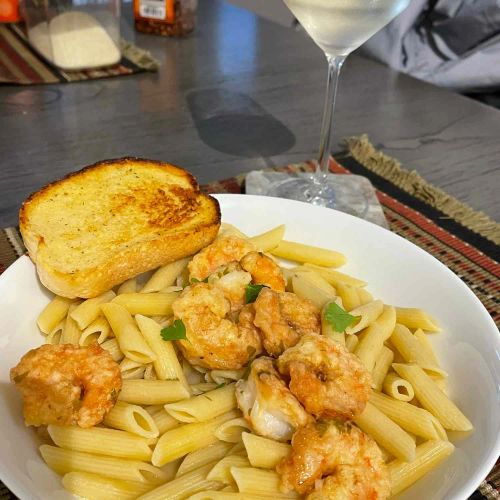 Shrimp Francese over Linguine