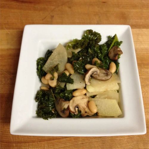 Kohlrabi, Kale, Mushroom, and Bean Saute