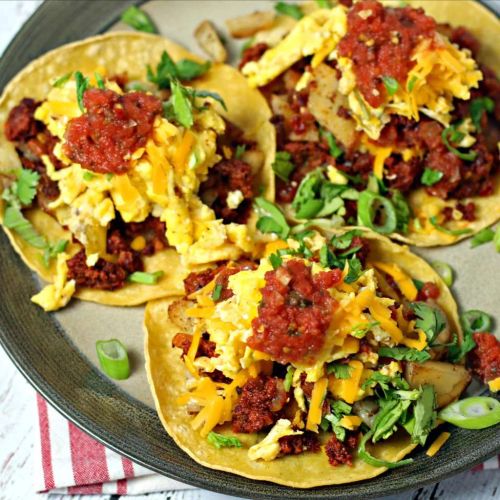 Chorizo Breakfast Tacos with Potato Hash and Eggs