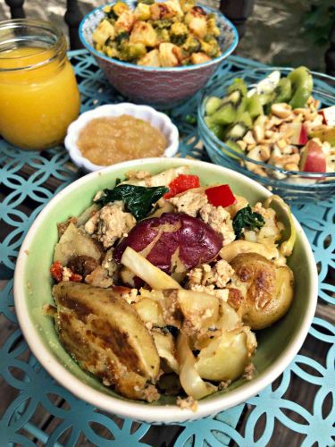 Vegan Breakfast Hash with Smashed Potatoes and Tofu