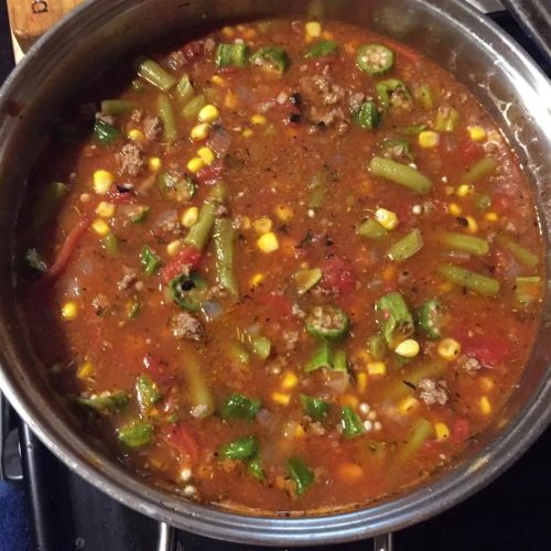 Slow Cooker Veggie Beef Soup with Okra