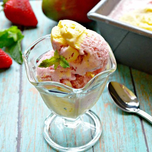 Strawberry-Mango Ice Cream with Fresh Spearmint