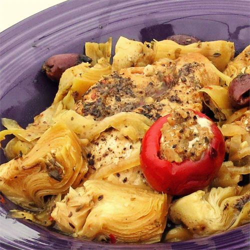 Spicy Mediterranean Chicken with Sausage-Stuffed Cherry Peppers