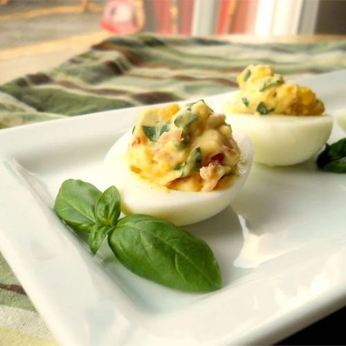 Garlic, Basil, and Bacon Deviled Eggs