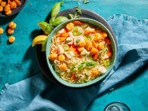 Chicken Ramen Noodle Soup with Honey Sriracha Crackers