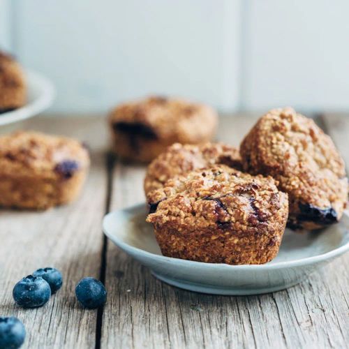 Fluffy Low-Fat Vegan Blueberry Muffins