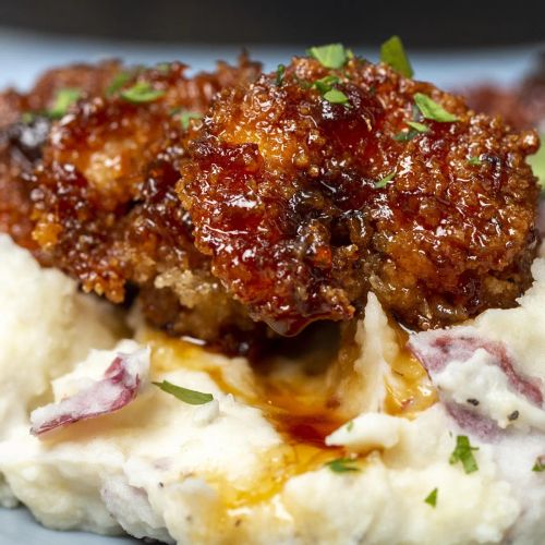 Whiskey-Glazed Chicken And Shrimp With Garlic Mashed Potatoes