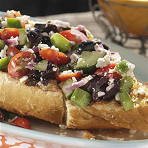 Greek Salad on Roasted Garlic French Bread