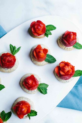 Lemon Poppy Seed Tartlet with a Strawberry Rose