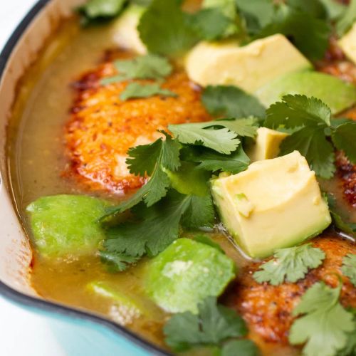 Salsa-Braised Chicken With Avocado