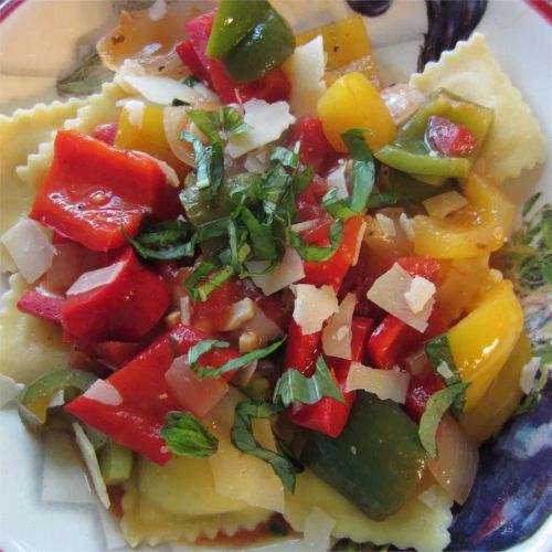 Cheese Ravioli with Three Pepper Topping