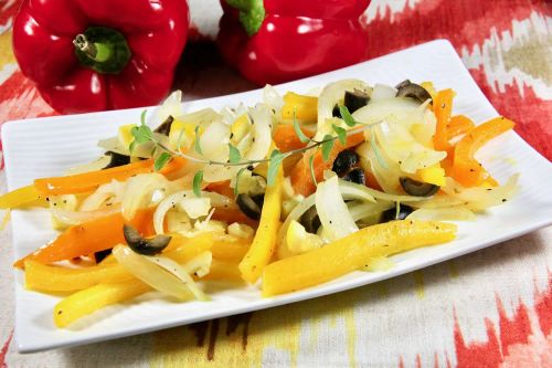 Sauteed Bell Peppers and Onion with Olives and Meyer Lemon