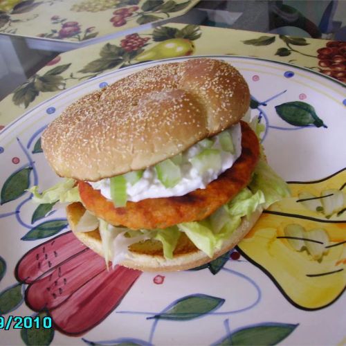 Buffalo Chicken Burgers with Blue Cheese Dressing