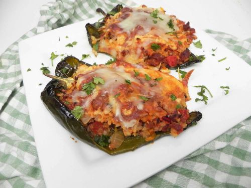 Chorizo and Rice-Stuffed Poblano Peppers