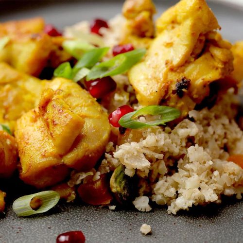 Garlicky Chicken With Jeweled Cauliflower Rice