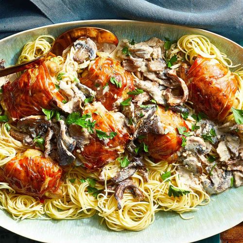 Chicken with Mushrooms, Prosciutto, and Cream Sauce