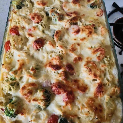 Shrimp Alfredo Broccoli Bake