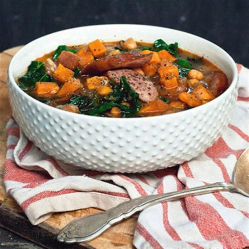 Smokey Sausage, Kale & Sweet Potato Soup