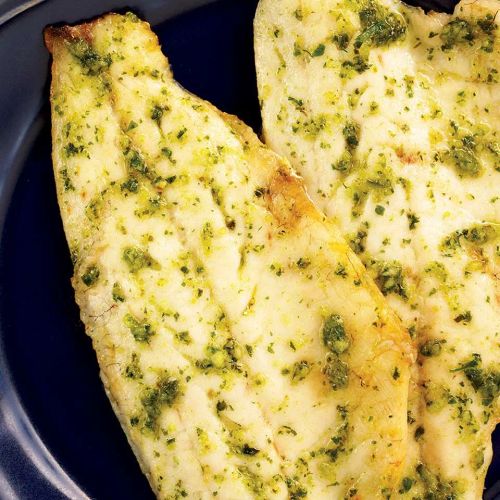 Grilled fish fillet with pesto sauce