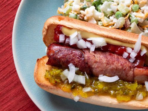 Fried Bacon Wrapped Hot Dog