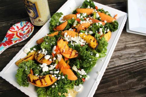 Warm Grilled Peach and Kale Salad