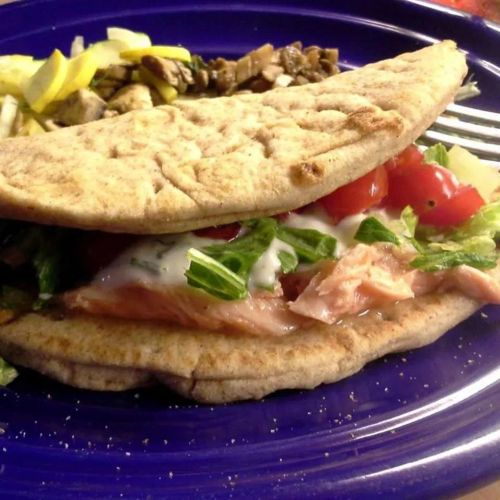 Grilled Salmon Greek Pitas