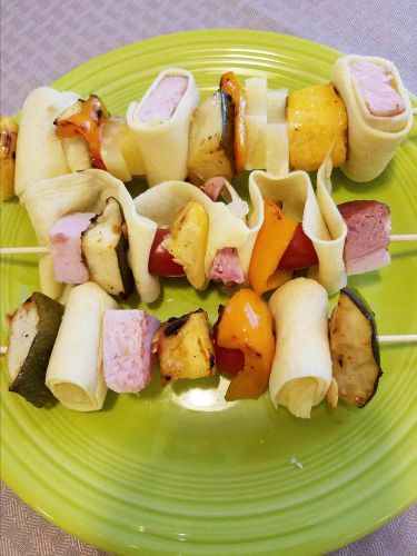 Ham and Veggie Crepe Kebabs